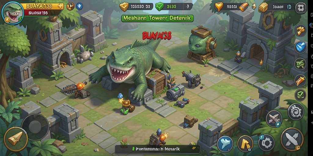 Tampilan menarik dari gameplay Tower Defense BUAYA138.