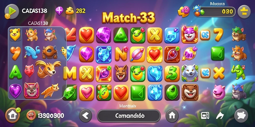 Screenshot permainan CADAS138 dengan gameplay Match-3 yang seru.