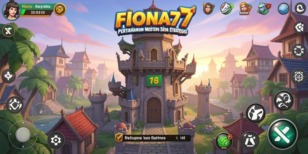 Screenshot gameplay <strong>FIONA77</strong> menampilkan menara pertahanan yang siap melawan gelombang musuh.