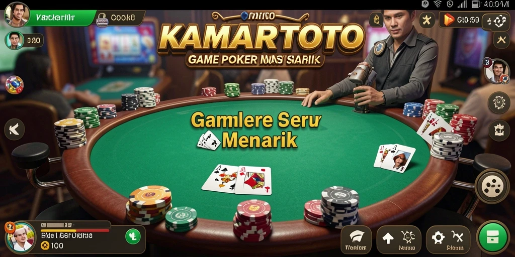 Screenshot gameplay KAMARTOTO dengan tampilan meja poker yang menantang.