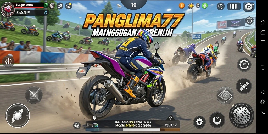 Tampilan gameplay seru di balapan motor PANGLIMA77 yang memacu adrenalin.